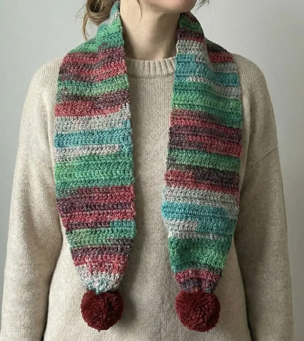 Handmade Knit Colorful Scarf with Pom Poms 5